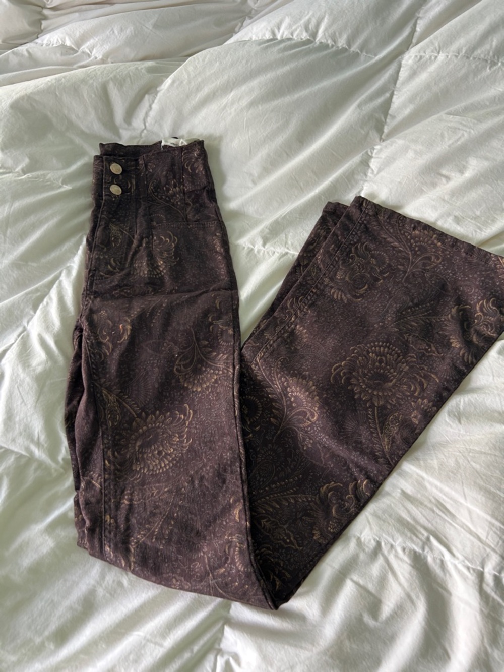 We The Free Paisley High-Rise Flare Jeans in Brown